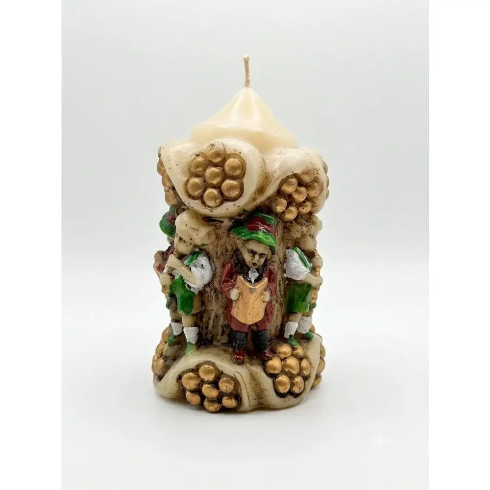 Vintage German Carved Candle, Bavarian Carolers Musicians, Hand Carved